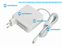 Блок питания для ноутбуков и планшетов Type-C 65w 5V/2.4A/9V/3A/12V/3A/15V/3A/18V/3A/20V/2.25